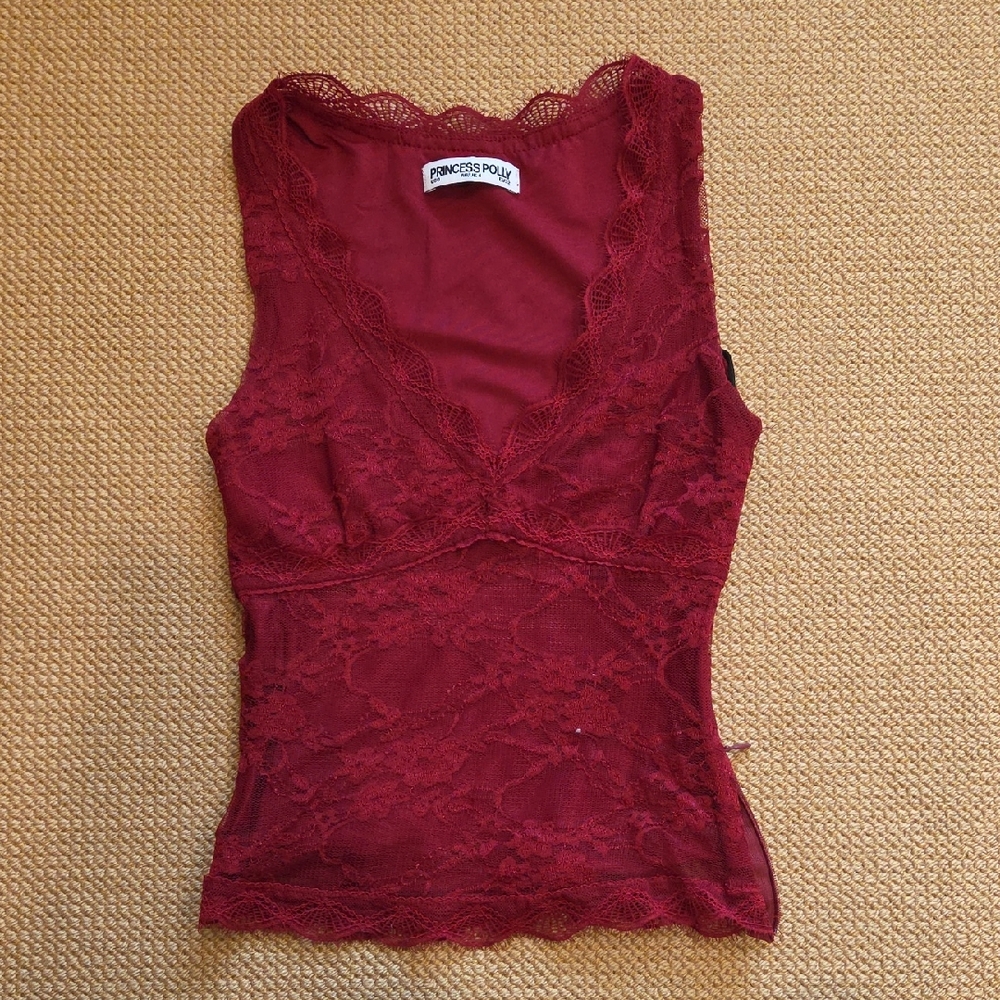 Princess Polly Deep Red Lace V-Neck Top